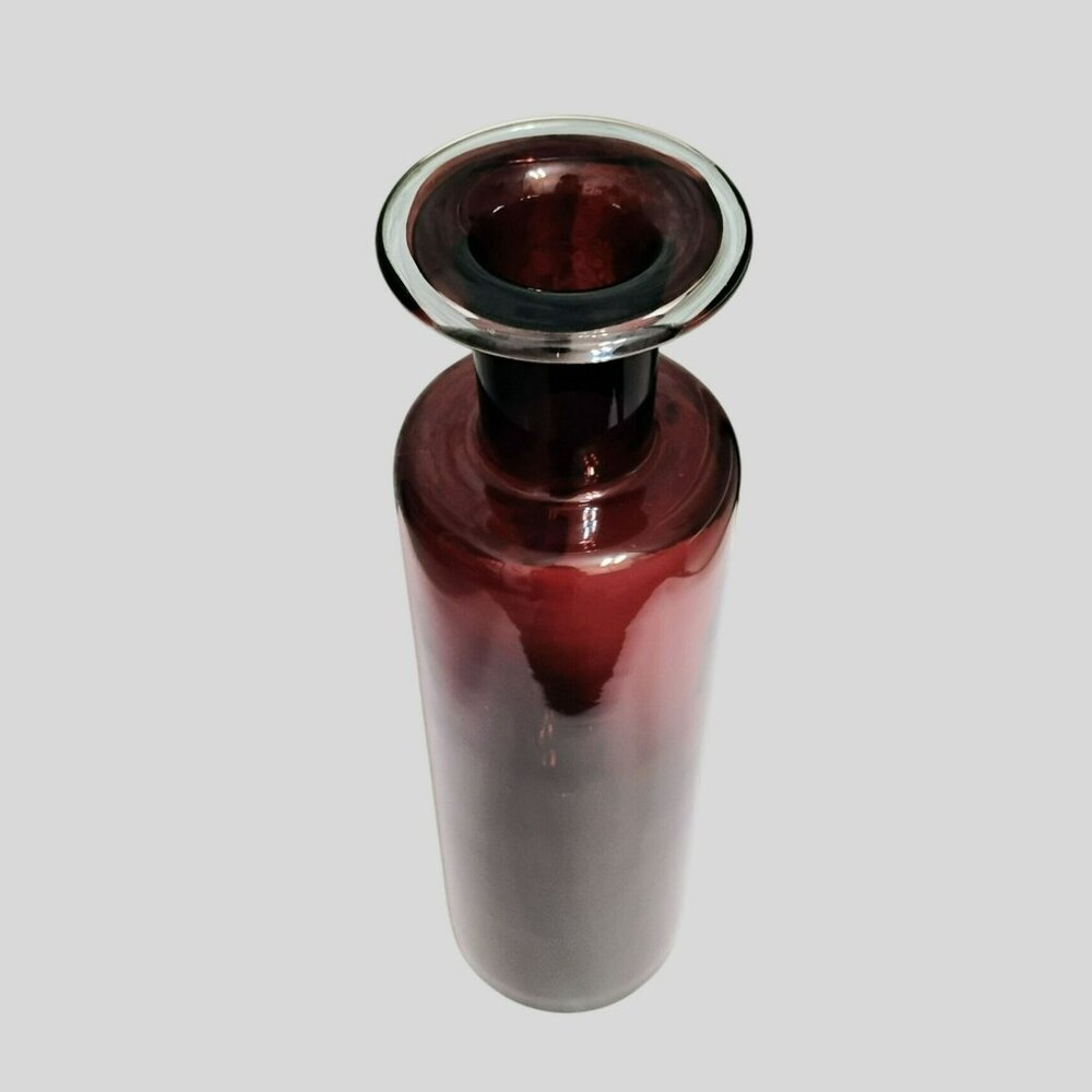 Hand Blown Purple Glass Vase, Large Modern Flat Top Amethyst 16" Flared Rim